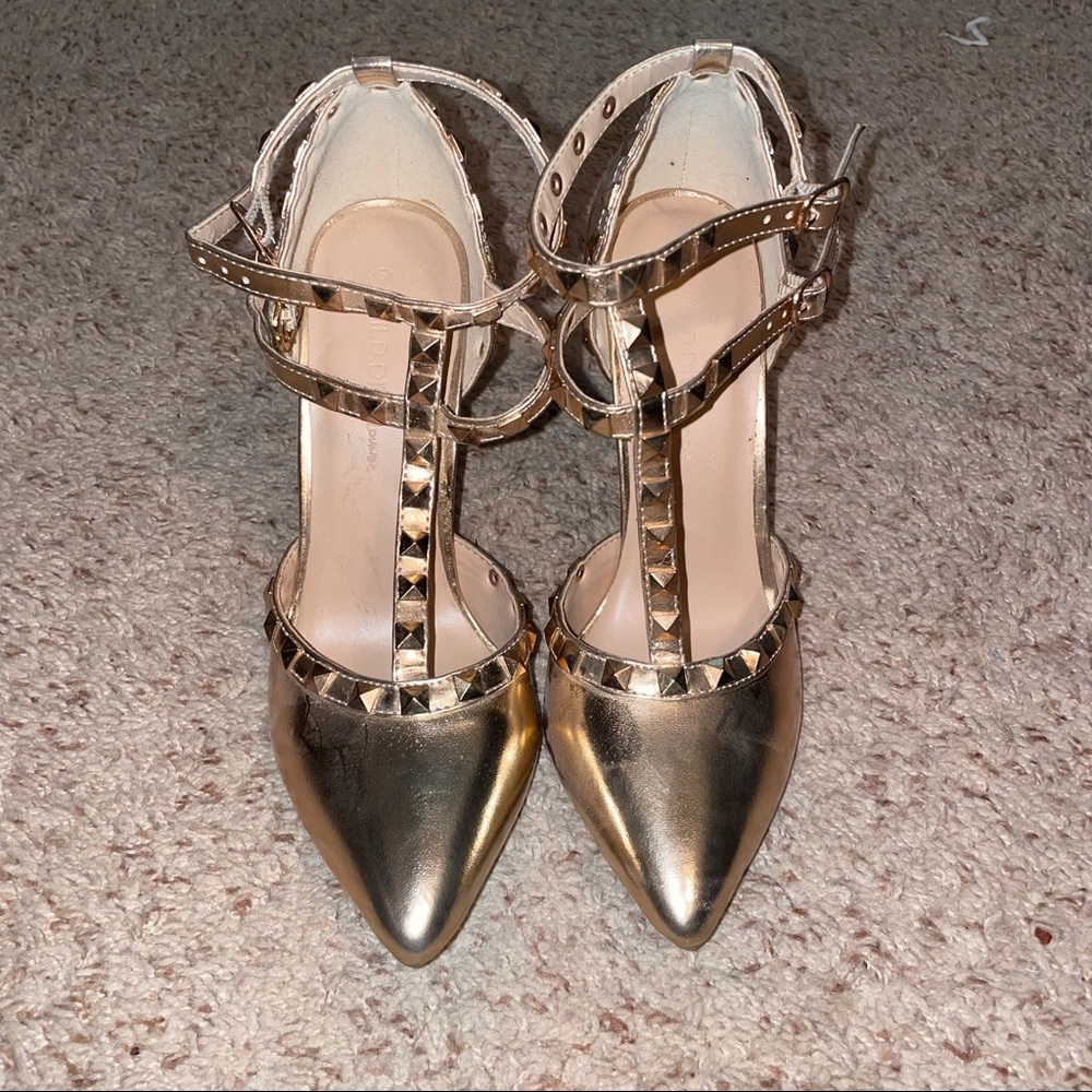 Studded rose gold heels